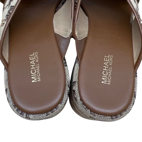 Michael Kors Women’s Brown MK Monogram Canvas Slip-On Wedge Sandals Size 9.5M - Picture 6 of 9